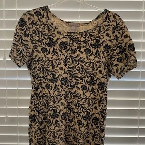 white stag beige and black floral top